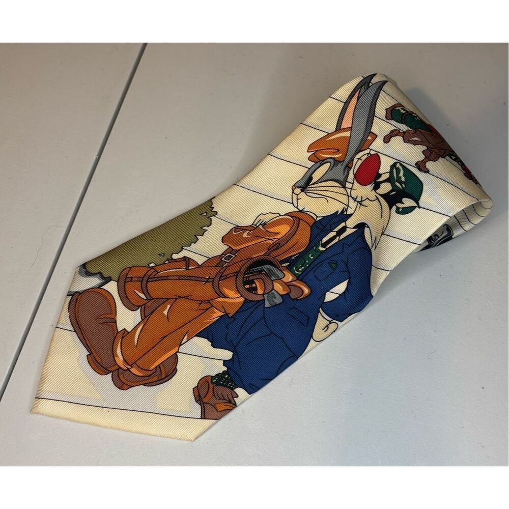 VINTAGE LOONEY TUNES 100 PERCENT SILK TIE BUGS DAFFY SYLVESTER SAM MENS ART Golf